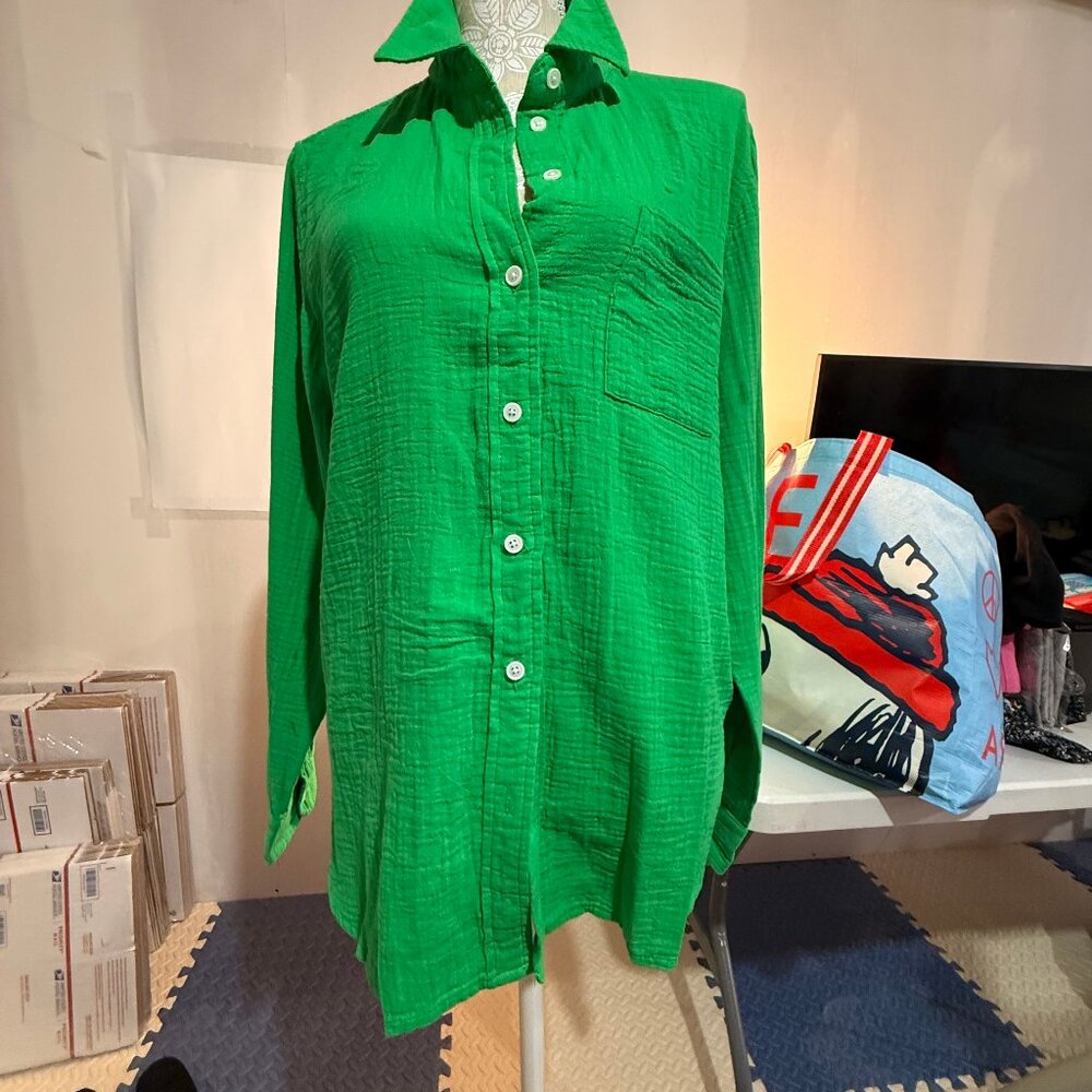 J. Crew Factory Size XL Green Gauze Button Up Blouse